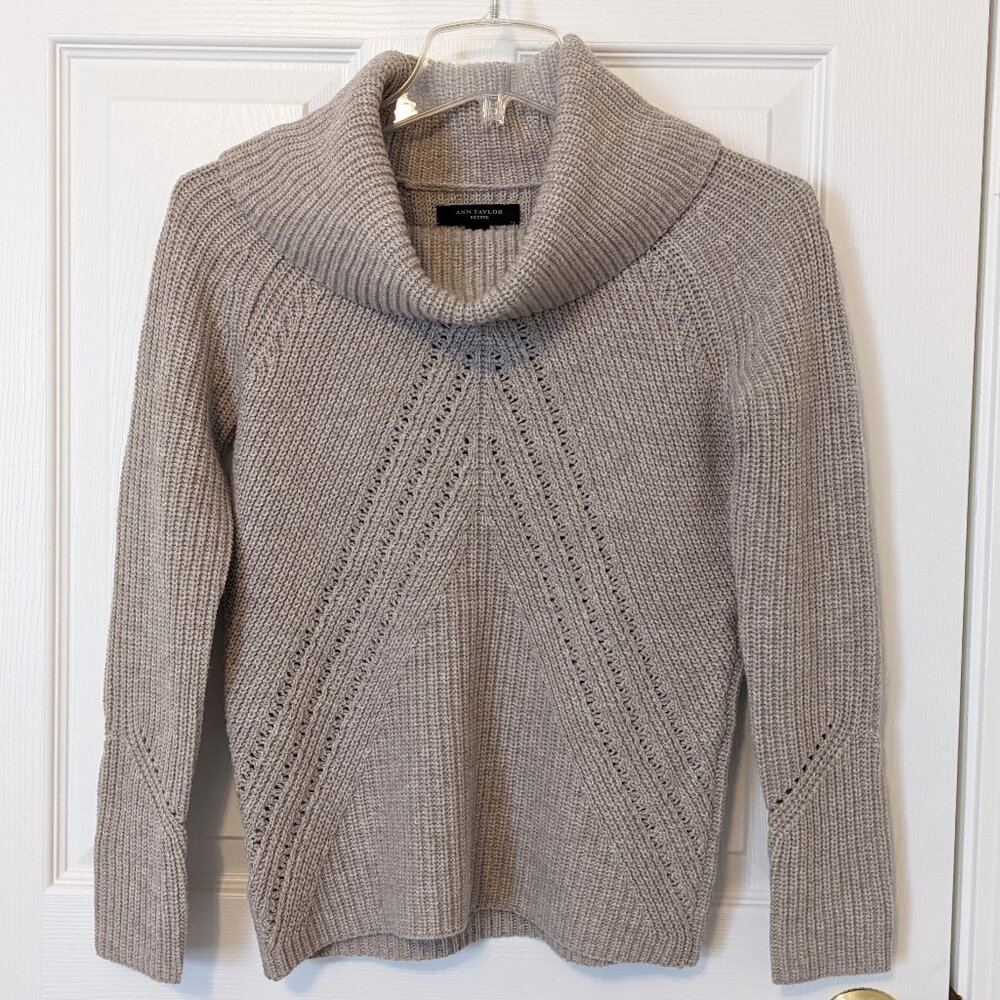 Ann Taylor Light Gray Cowl Neck Sweater